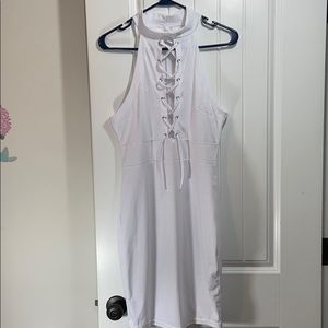 🔥🔥🔥White Choker Style Fitted Dress Small Cotton